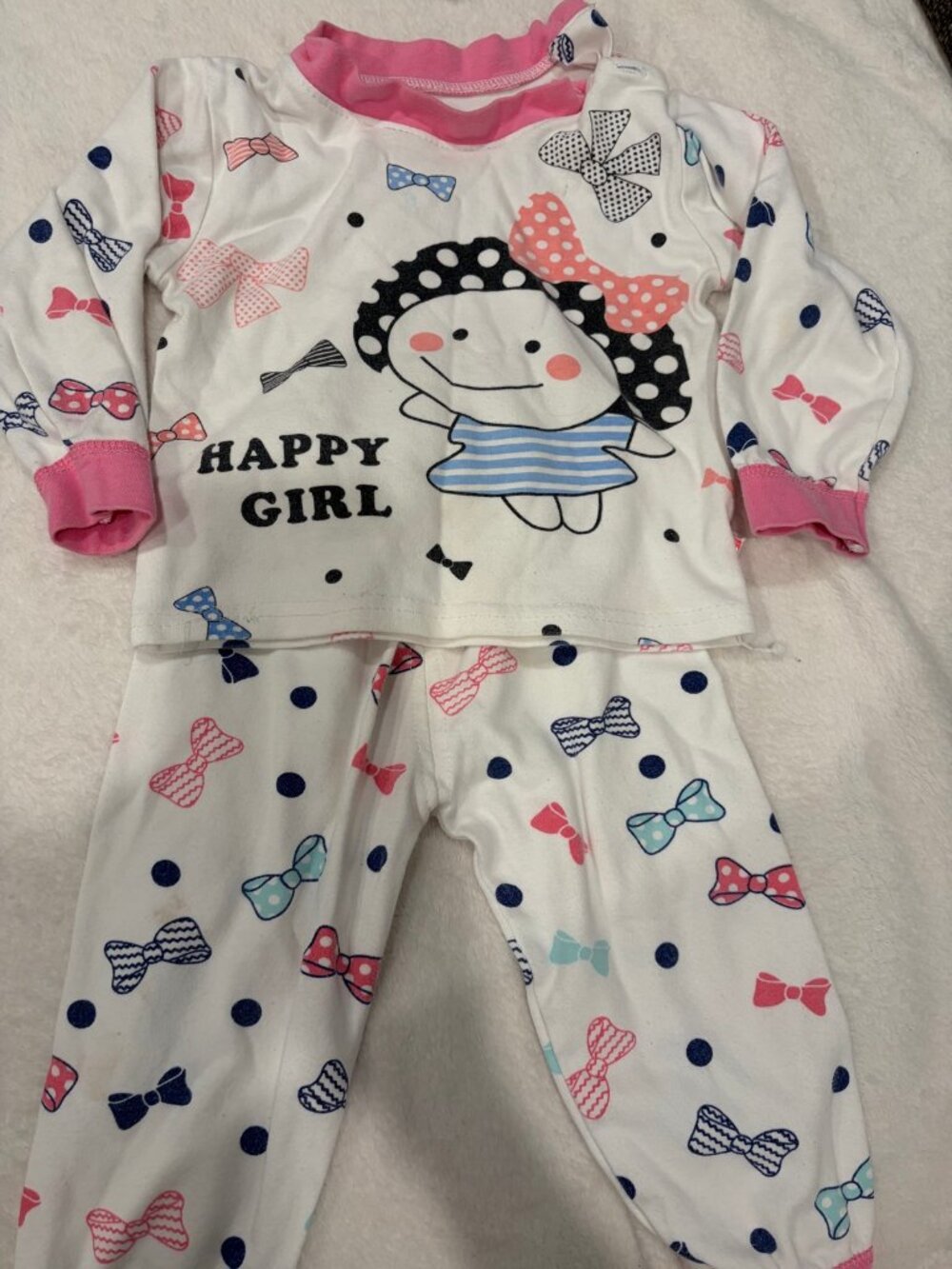 Happy Girl Bow Print Baby 2-Piece Pajama Set 0-3M